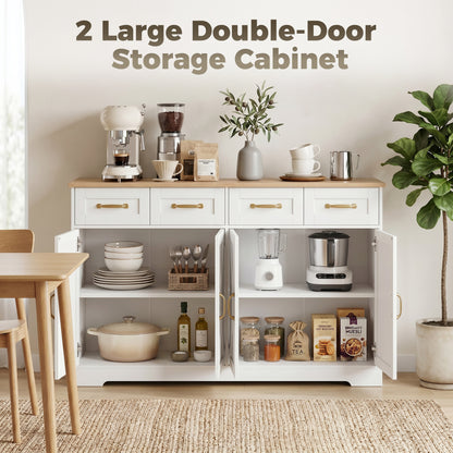 HOMCOM Sideboard Buffet Cabinet, 140 cm Kitchen Storage Cabinet with 4 Drawers, 4 Doors and 2 Adjustable Shelves, White