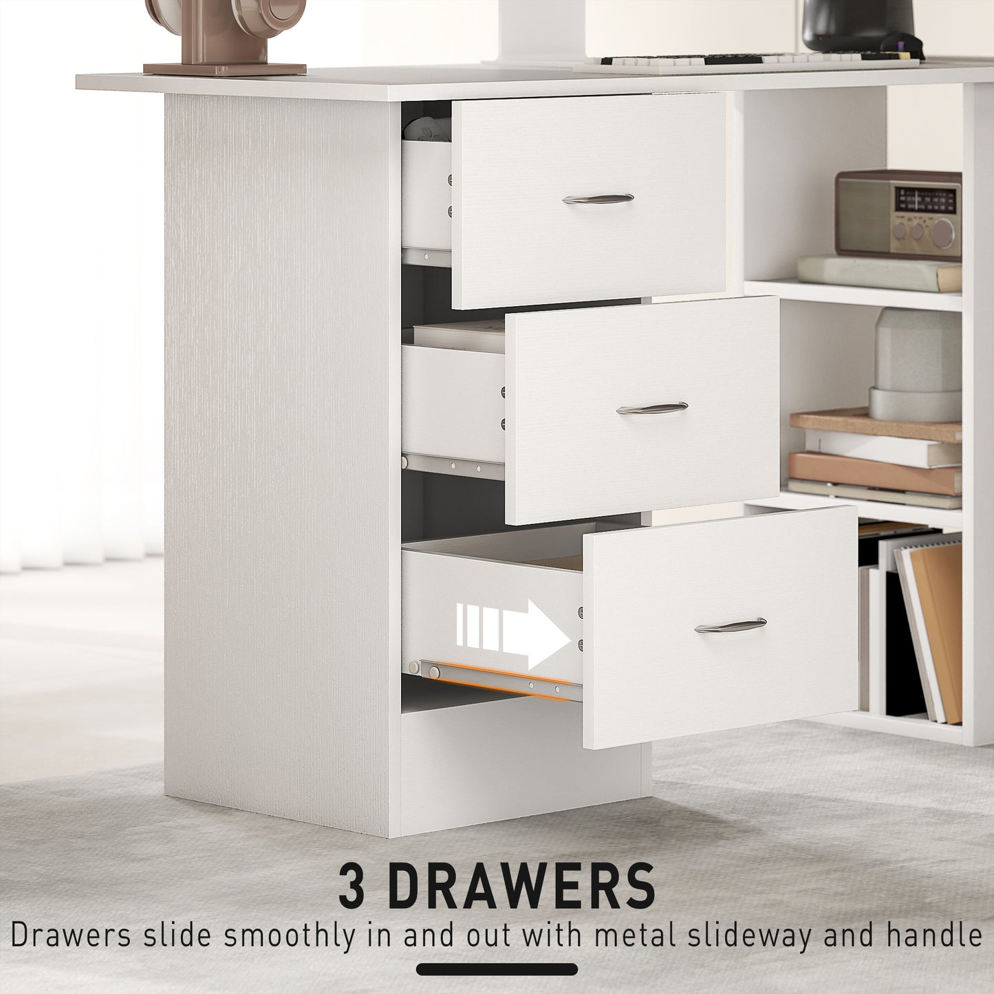 HOMCOM Computer Desk, Home Office Desk, Writing Table, PC Workstation with 3 Storage Shelves and 3 Drawers for Working, Study, 120 x 49 x 72 cm, White