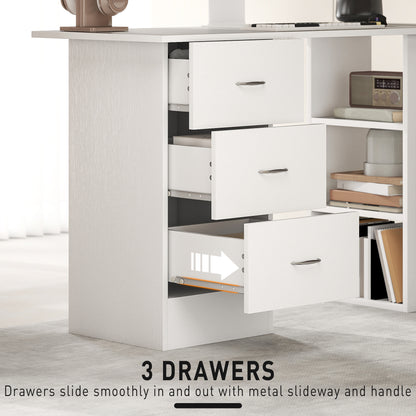 HOMCOM Computer Desk, Home Office Desk, Writing Table, PC Workstation with 3 Storage Shelves and 3 Drawers for Working, Study, 120 x 49 x 72 cm, White