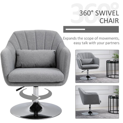 HOMCOM Swivel Accent Chair, Linen Fabric Tub Vanity Chair, Modern Armchair with Adjustable Height and Lumbar Support for Living Room Bedroom Salon Make up Room Dressing Table, Light Grey