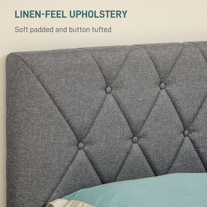 HOMCOM Double Bed Frame with 5-Level Adjustable Linen Upholstered Headboard 145W x 196D x 120Hcm, Grey