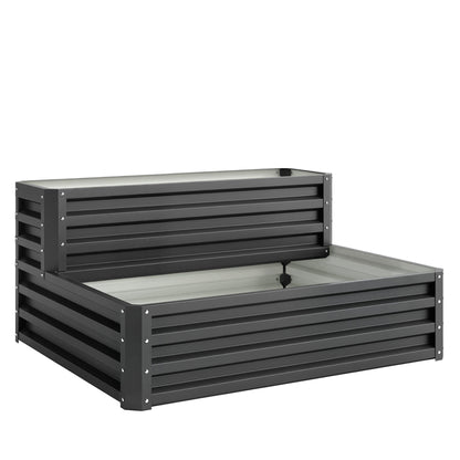 Outsunny 2 Tier Raised Garden Bed, Galvanised Planter Box with Open Bottom for Vegetables Flowers Herbs, 120x101x58cm, Dark Grey