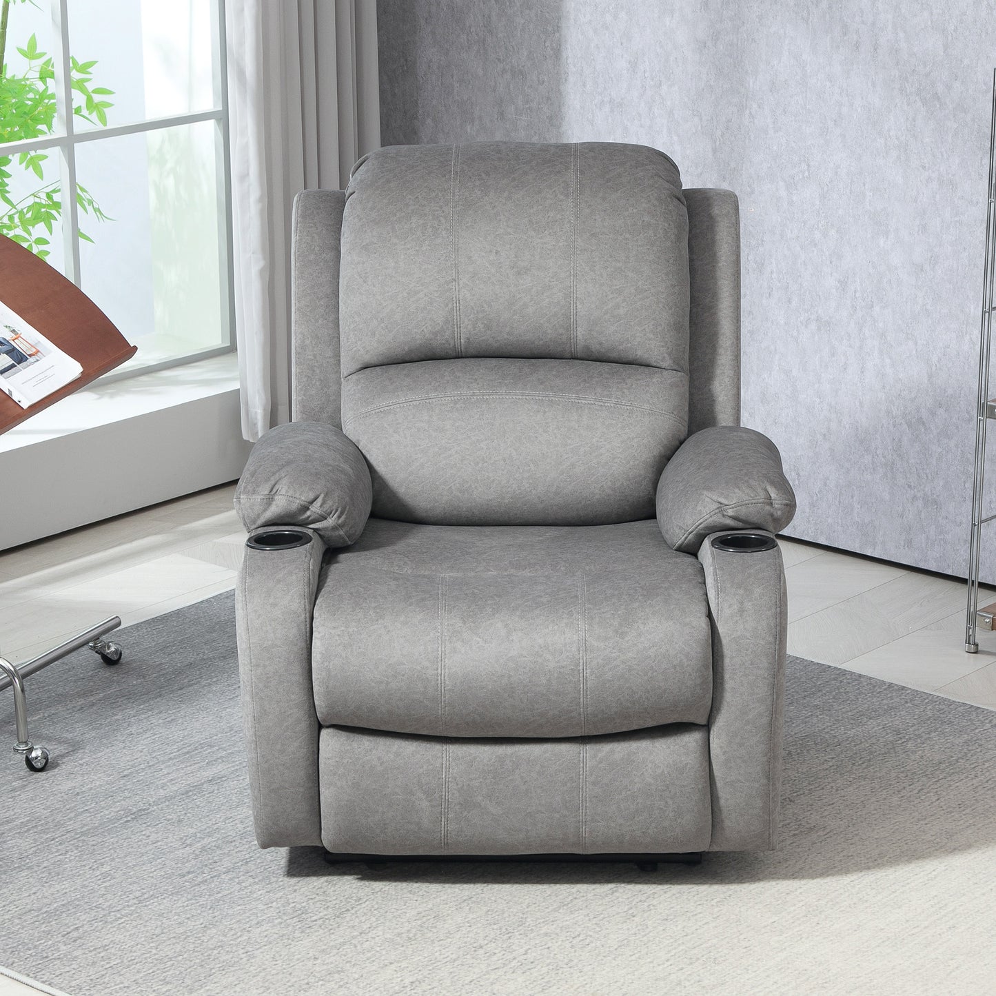 HOMCOM Microfibre Manual Reclining Armchair with 135° Recline Back and Footrest - Grey--ChewyGames-ChewyGames