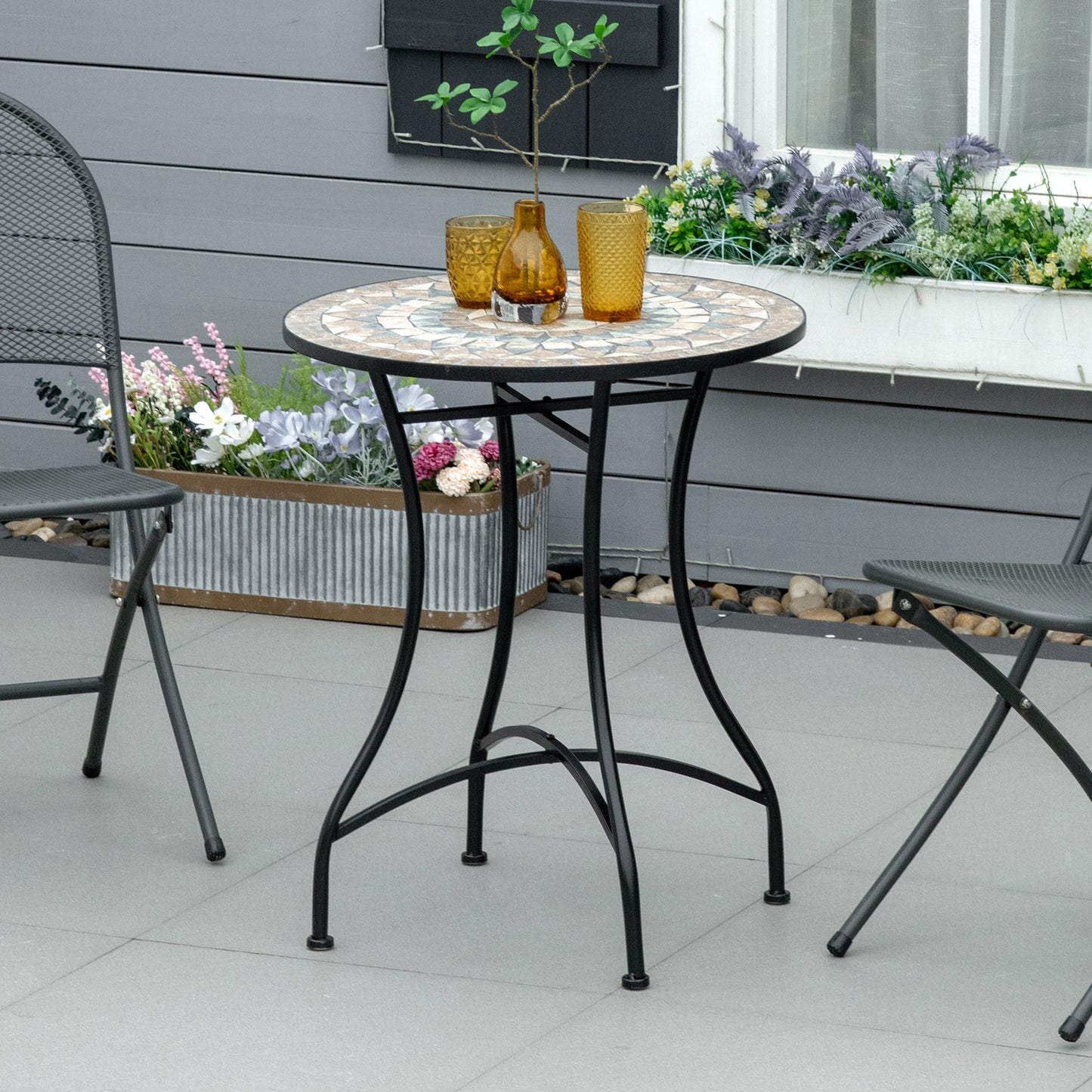 Outsunny Φ60cm Mosaic Outdoor Patio Table - Green