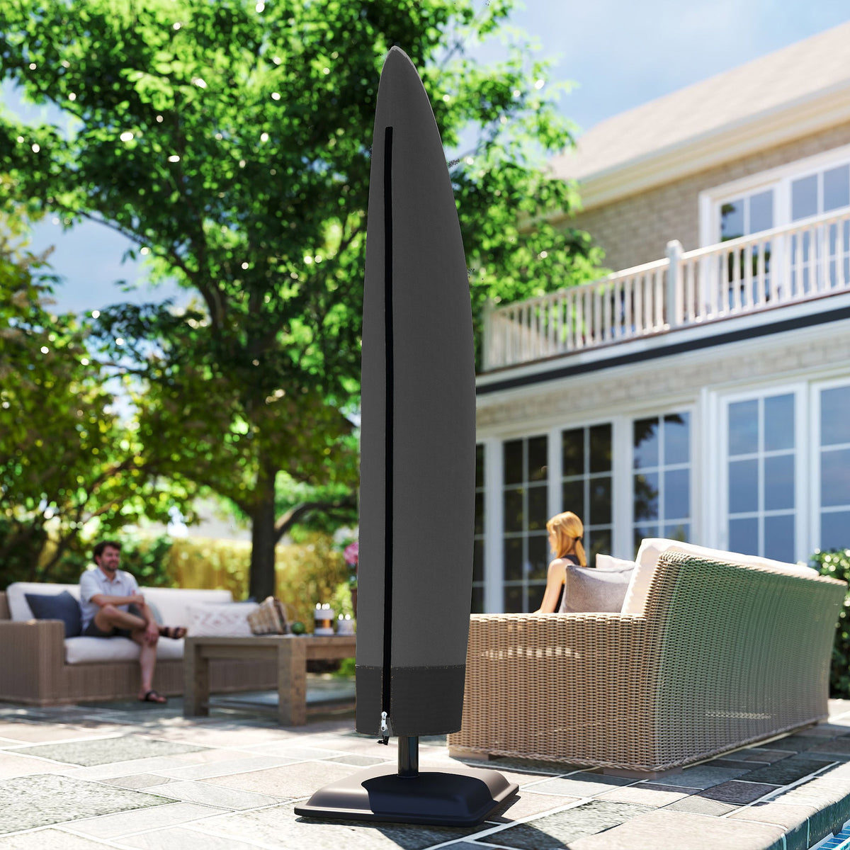 Outsunny Parasol Cover, 300D Oxford Cantilever Umbrella Cover Fit for 2-4m Parasol, Banana Umbrella Protector with Zipper for Outdoor Garden, Patio, Black