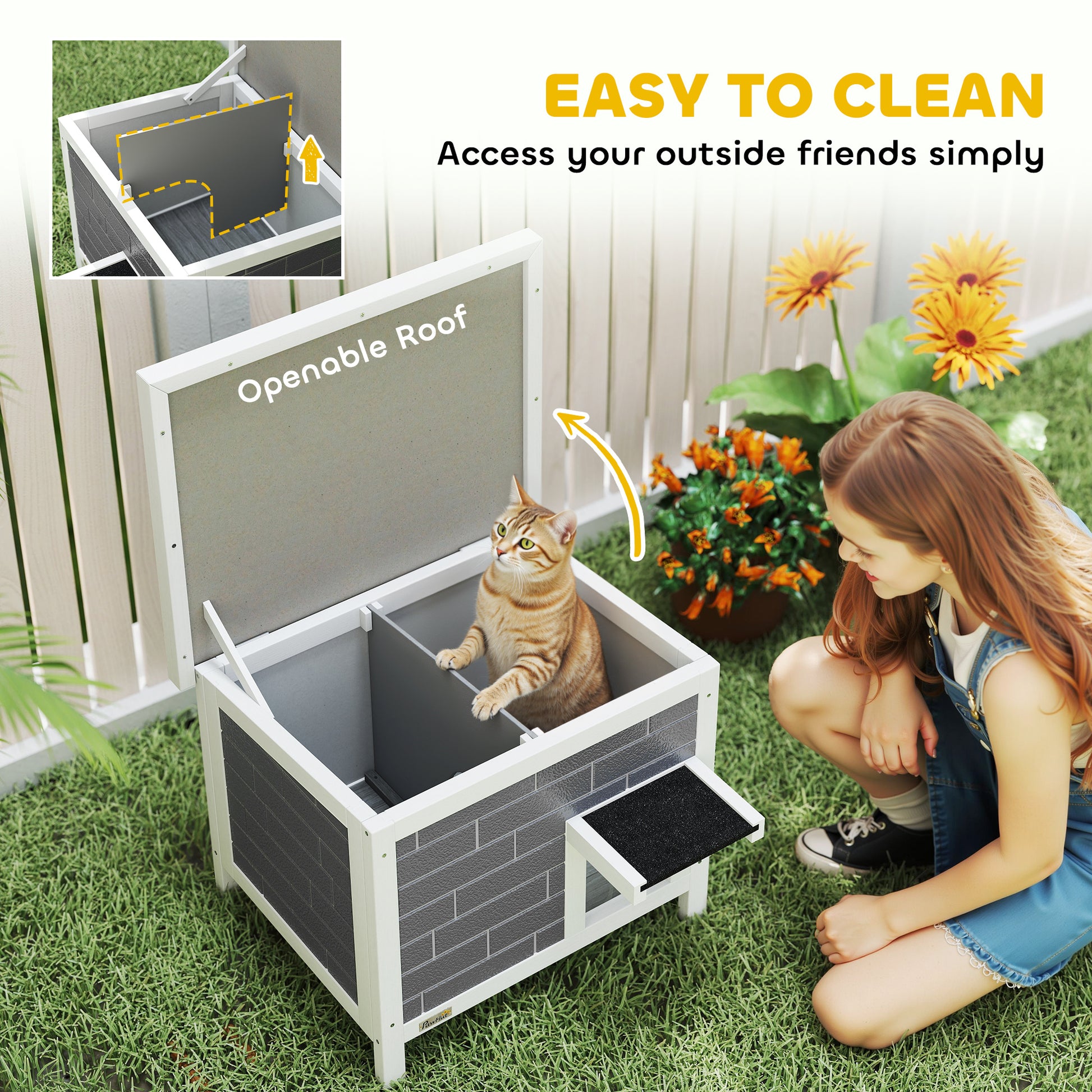 PawHut Outdoor Cat House Insulated with Openable Roof, Weatherproof Feral Cat Shelter for Rabbits, Cats, Grey--ChewyGames-ChewyGames