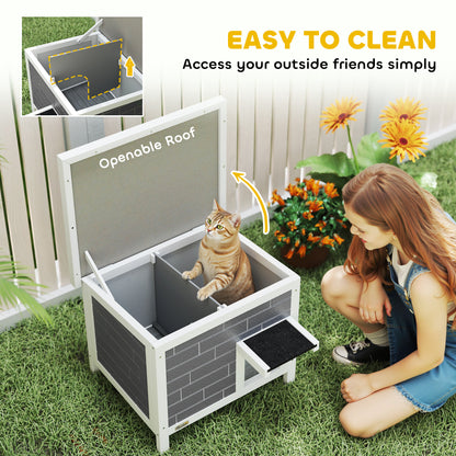 PawHut Outdoor Cat House Insulated with Openable Roof, Weatherproof Feral Cat Shelter for Rabbits, Cats, Grey--ChewyGames-ChewyGames