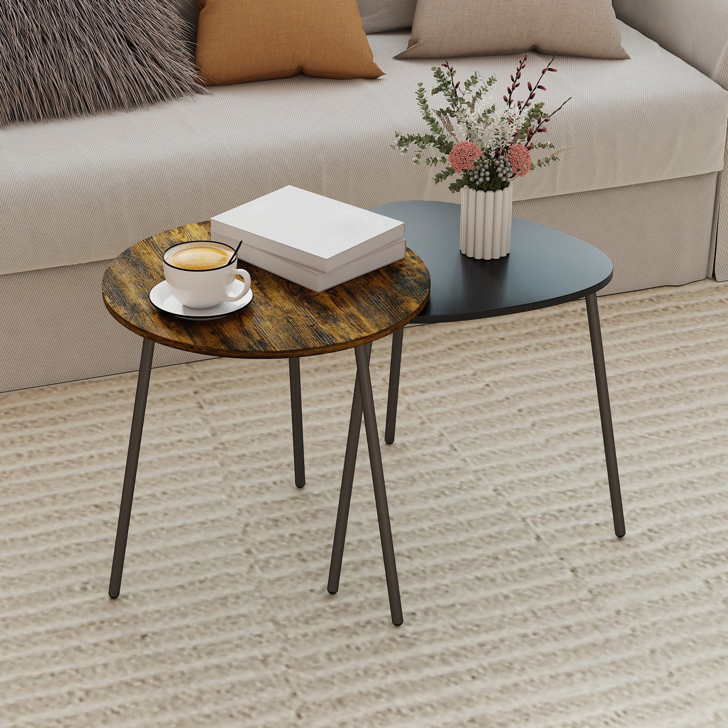 HOMCOM Nesting Side Table Set of 2 - Rustic Brown--ChewyGames-ChewyGames
