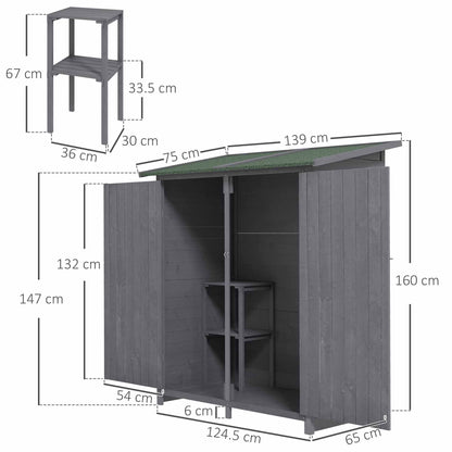 Outsunny 139 x 75 Fir Wood Garden Shed, with Asphalt Roof - Grey