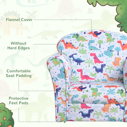 HOMCOM Children's Armchair Flannel Kids Sofa Tub Chair Cartoon Dinosaur Pattern Wooden Frame Bedroom Playroom Seater Multicolour