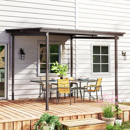 Outsunny 3 x 3(m) Garden Pergola with Waterproof Metal Roof, Lean to Pergola Hardtop Gazebo, Brown
