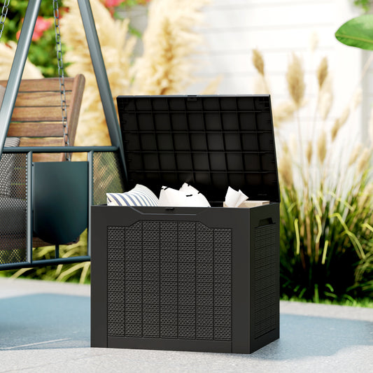 Outsunny 93L Plastic Garden Storage Box, Outdoor Storage Box with Handles, Waterproof Outdoor Storage Container, Black