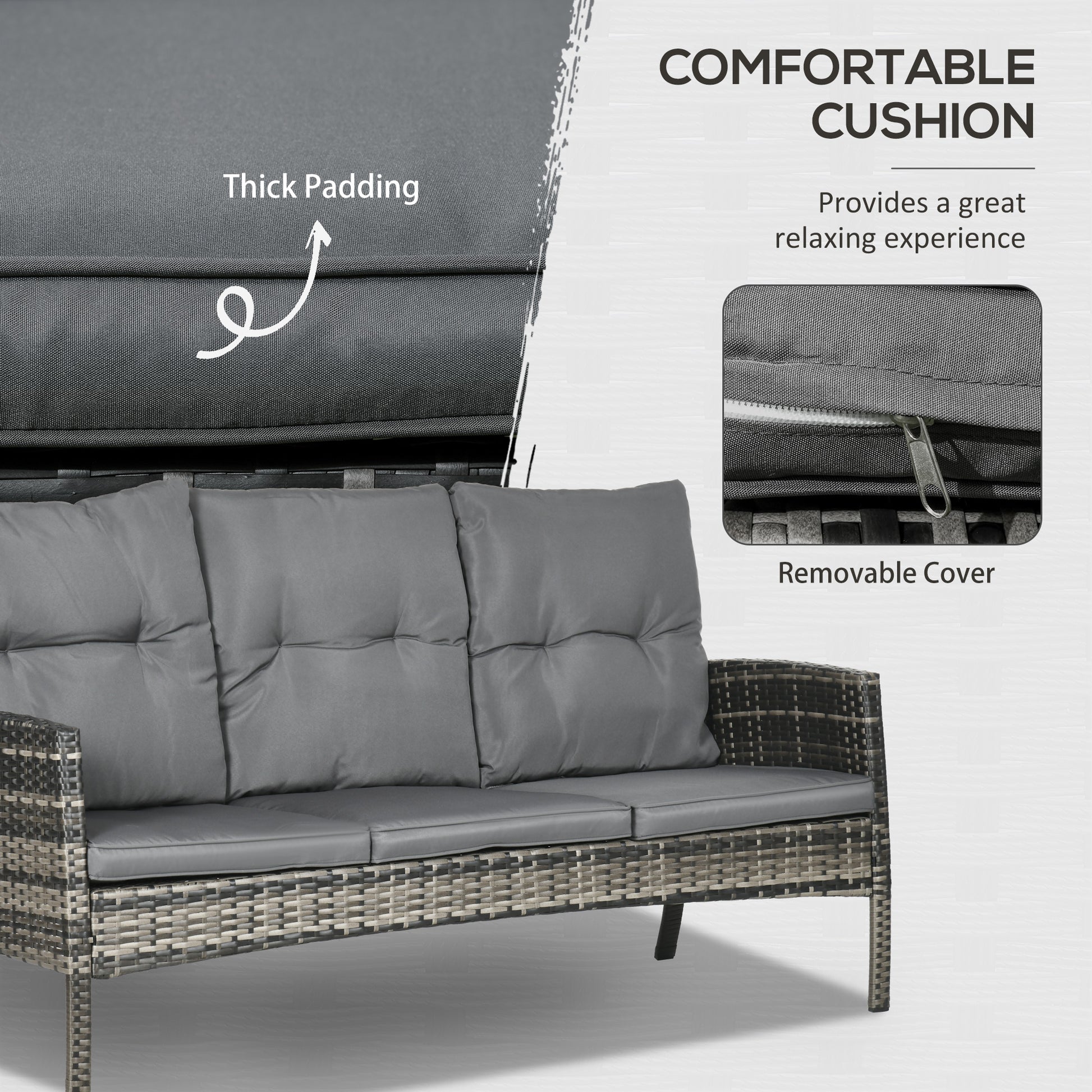 Outsunny 5 Seater Rattan Garden Furniture Set, 2 Armchairs, 3-Seater Wicker Sofa, 2 Footstools and Glass Table, 6 Piece Patio Rattan furniture Sofa Sets with Cushions for Conservatory, Mixed Grey-Outdoor Furniture Sets-ChewyGames-ChewyGames
