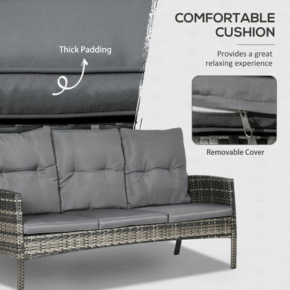 Outsunny 5 Seater Rattan Garden Furniture Set, 2 Armchairs, 3-Seater Wicker Sofa, 2 Footstools and Glass Table, 6 Piece Patio Rattan furniture Sofa Sets with Cushions for Conservatory, Mixed Grey-Outdoor Furniture Sets-ChewyGames-ChewyGames