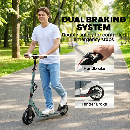 SPORTNOW Foldable Kick Scooter with Height Adjustable Handlebar, One-click Folding Adult Scooters with 200 mm Big Wheels, Silver Tone