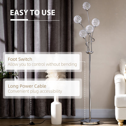 HOMCOM Floor Lamps for Living Room Bedroom with 5 Light, Modern Upright Standing Lamp, 34x25x156cm, Silver