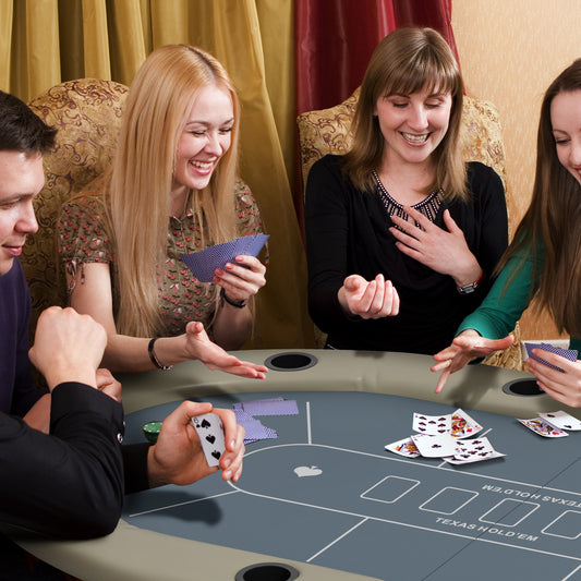 SPORTNOW 8 Player Folding Poker Table, with Cup Holders, Cushioning Edge, Brown and Blue