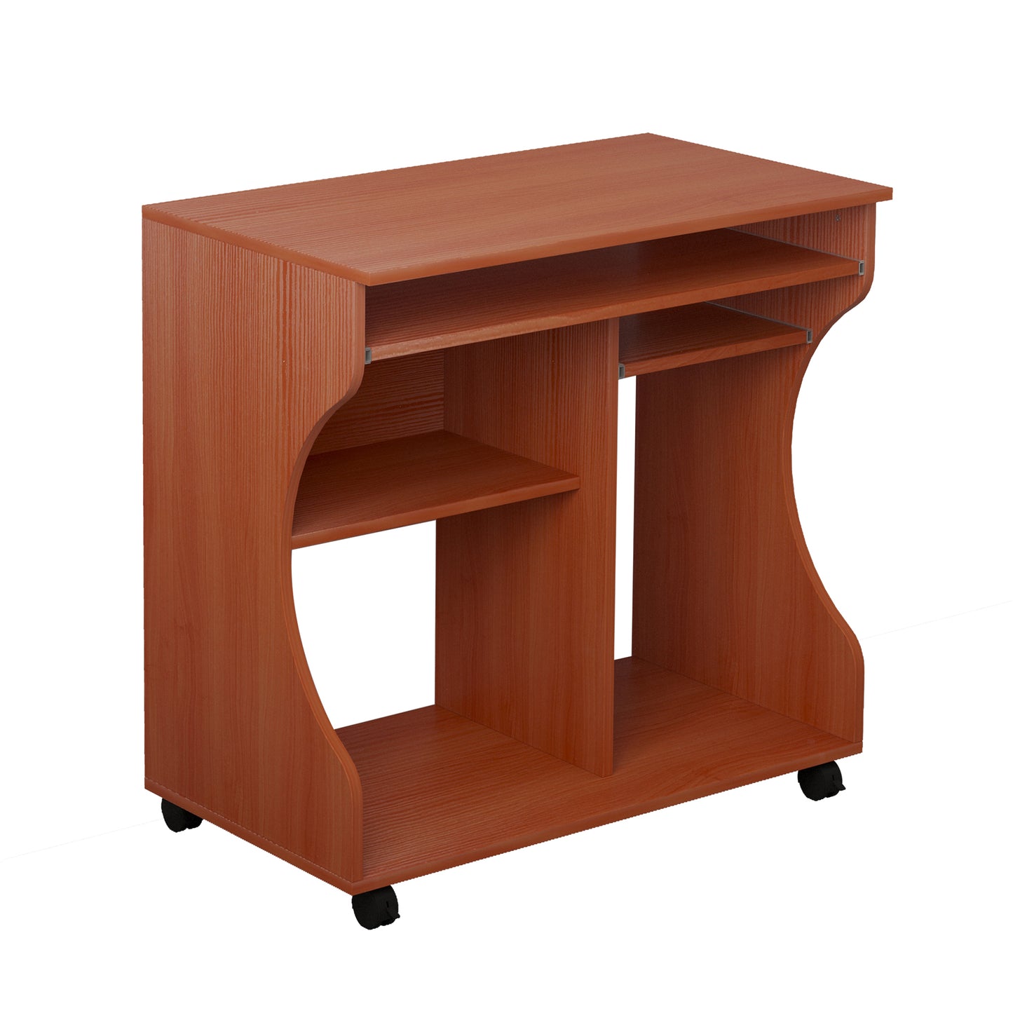 HOMCOM Multi-Storage Compact Work Desk, with Wheels - Cherry Wood Colour--ChewyGames-ChewyGames