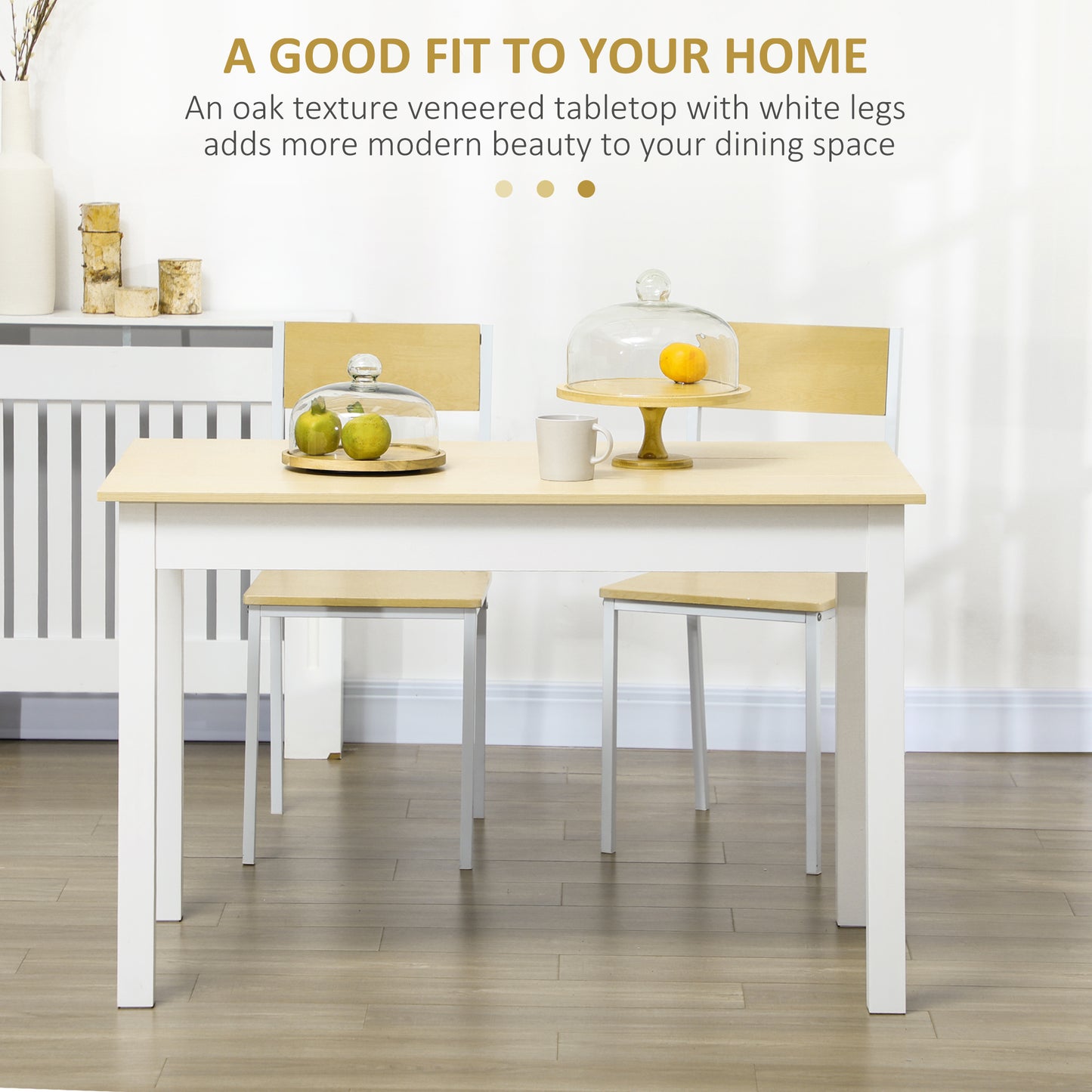 HOMCOM Dining Table for 4 to 6, Modern Kitchen Table with Wood Effect Tabletop, Thick Legs, 120L x 70W x 75Hcm, for Dining Room, Kitchen, Living Room, Oak