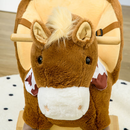 HOMCOM Kids Rocking Horse, with Secure Harness, Sounds, Foot Pedals - Brown