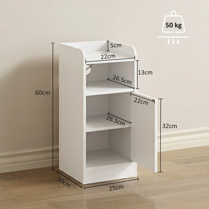 HOMCOM Slim Bedside Table Set of 2 with Charging Station, Narrow Bedside Cabinet with Adjustable Shelf, White