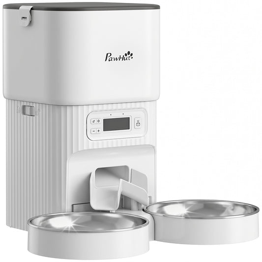 PawHut Automatic Cat Feeder Timed Portion Control Pet Food Dispenser with 2 Stainless Steel Bowls