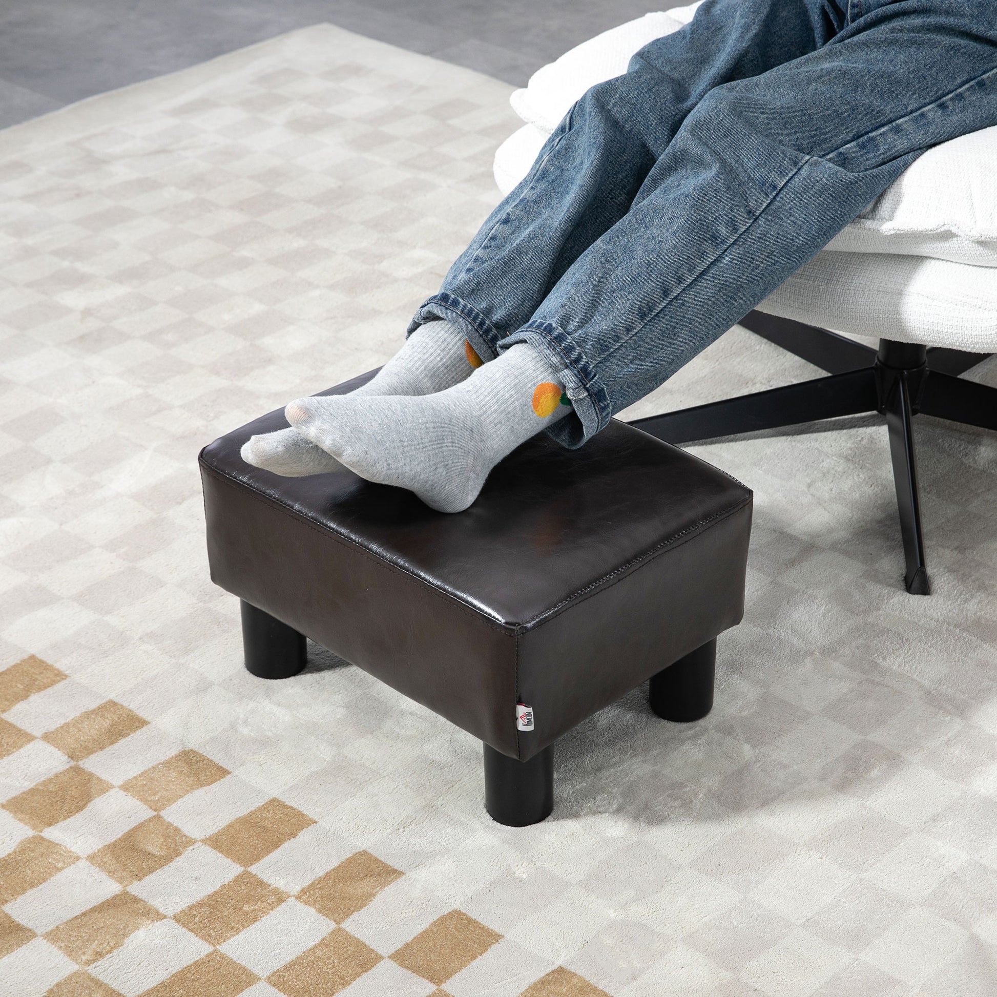 HOMCOM PU Leather Footstool Ottoman Cube with 4 Plastic Legs, Brown--ChewyGames-ChewyGames