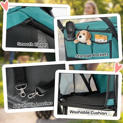 PawHut Dog Stroller, 3 Wheels Pet Stroller with Dual Entry, Easy One-Click Quick Fold, Mesh Windows, Washable Cushion