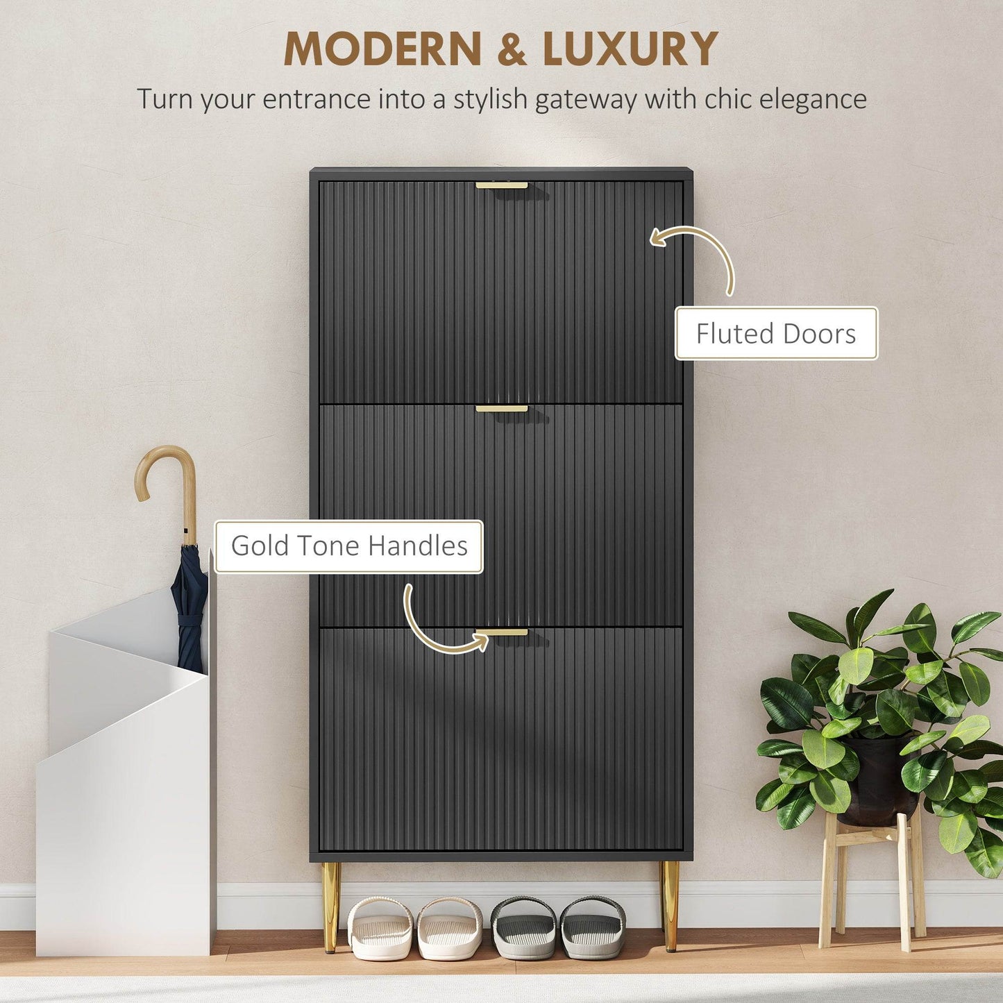 HOMCOM Elegant Three-Drawer Shoe Cabinet - Black