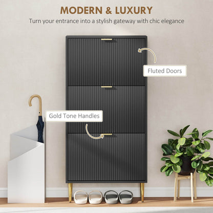 HOMCOM Elegant Three-Drawer Shoe Cabinet - Black