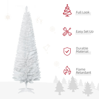 HOMCOM 6ft Unlit Artificial Christmas Tree, Pencil Slim Xmas Tree with Solid Stand and Realistic Branches, White