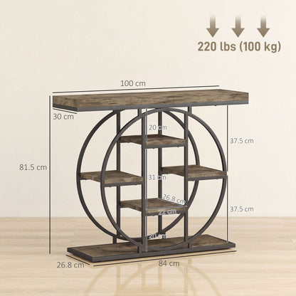 HOMCOM Industrial Console Table with Storage Shelves - Rustic Brown