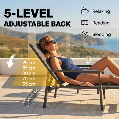 Outsunny Sun Lounger Retractable Footrest 5-Position Adjustable Steel Frame for Beach, Porch, Patio, Camping, Black--ChewyGames-ChewyGames