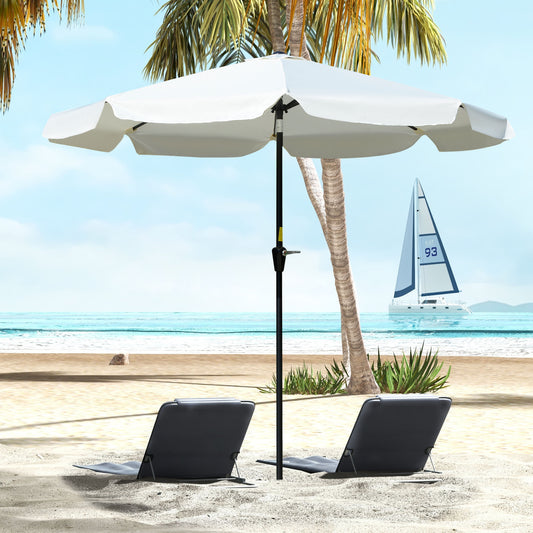 Outsunny 2.7m Patio Parasol Garden Umbrellas with Aluminium Pole, UPF 50+ Outdoor Sun Shade Table Umbrella with Tilt, Crank, 8 Ribs, Ruffles, White