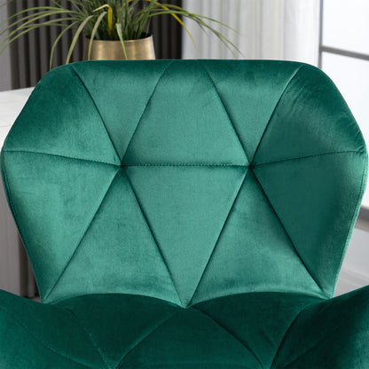 HOMCOM Bar Stools Set Of 2, Velvet-Touch Barstools with Metal Frame Footrest and Adjustable Height, Green