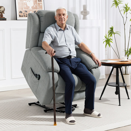HOMCOM Power Lift Recliner Chair with Vibration Massage, Lift Chair for Elderly with Footrest, Remote, Side Pocket, Light Grey