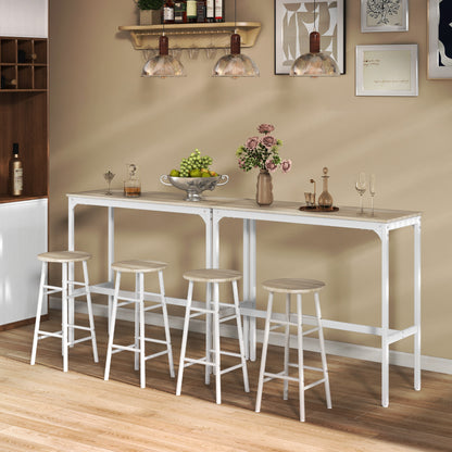 HOMCOM 3 Piece Bar Table Set with 2 Stools, Industrial Bar Table and Stool, Dining Table and Chair, Oak