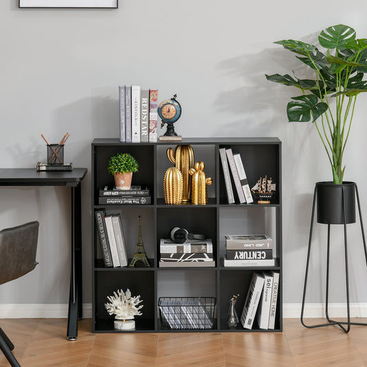 HOMCOM 3-tier 9 Cubes Storage Unit Particle Board Cupboard Bookcase Organiser Home Office Shelves, Black--ChewyGames-ChewyGames