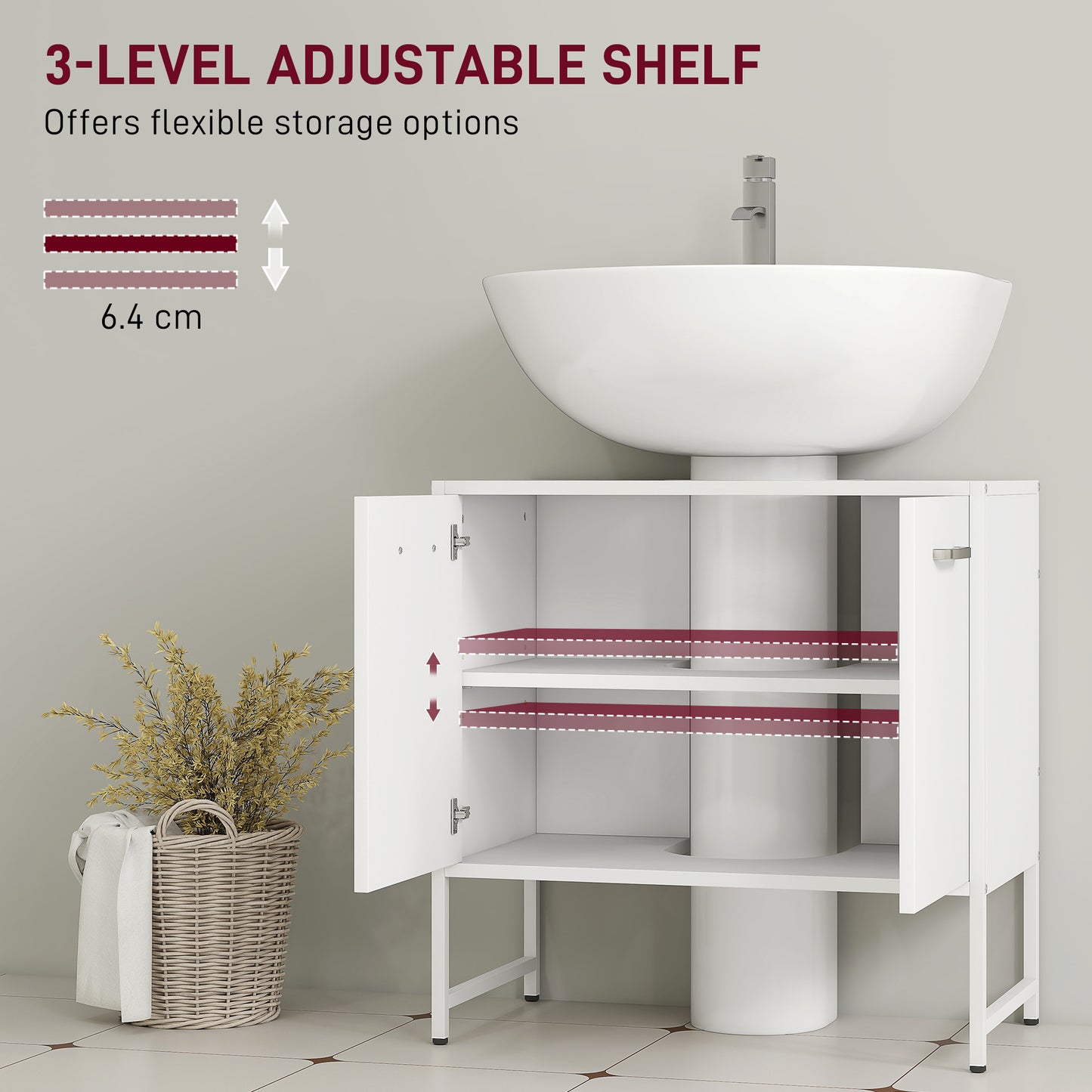 HOMCOM Bathroom Vanity Unit, Under Sink Storage Cabinet with Soft-Close Doors for Basin without or with Pedestal, White