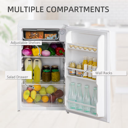 HOMCOM Under Counter Fridge, 91L Small Fridge with Chiller Box, Removable Shelf, Reversible Door, Adjustable Legs, Mini Refrigerator, White