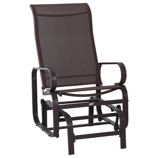 Outsunny Outdoor Gliding Rocking Chair with Sturdy Metal Frame Garden Comfortable Swing Chair, Brown