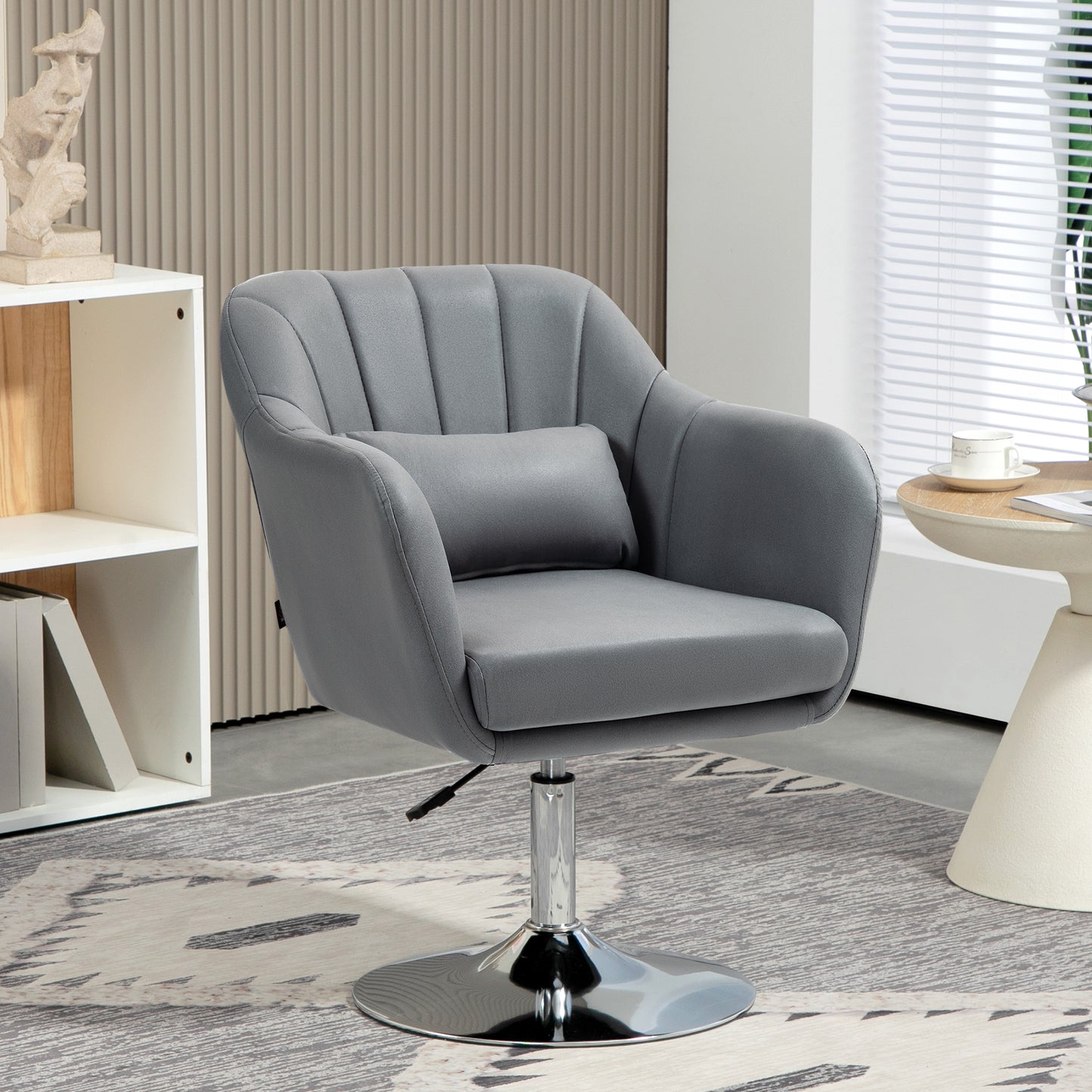 HOMCOM Swivel Accent Chair, Linen Fabric Tub Vanity Chair, Modern Armchair with Adjustable Height and Lumbar Support for Living Room Bedroom Salon Make up Room Dressing Table, Dark Grey