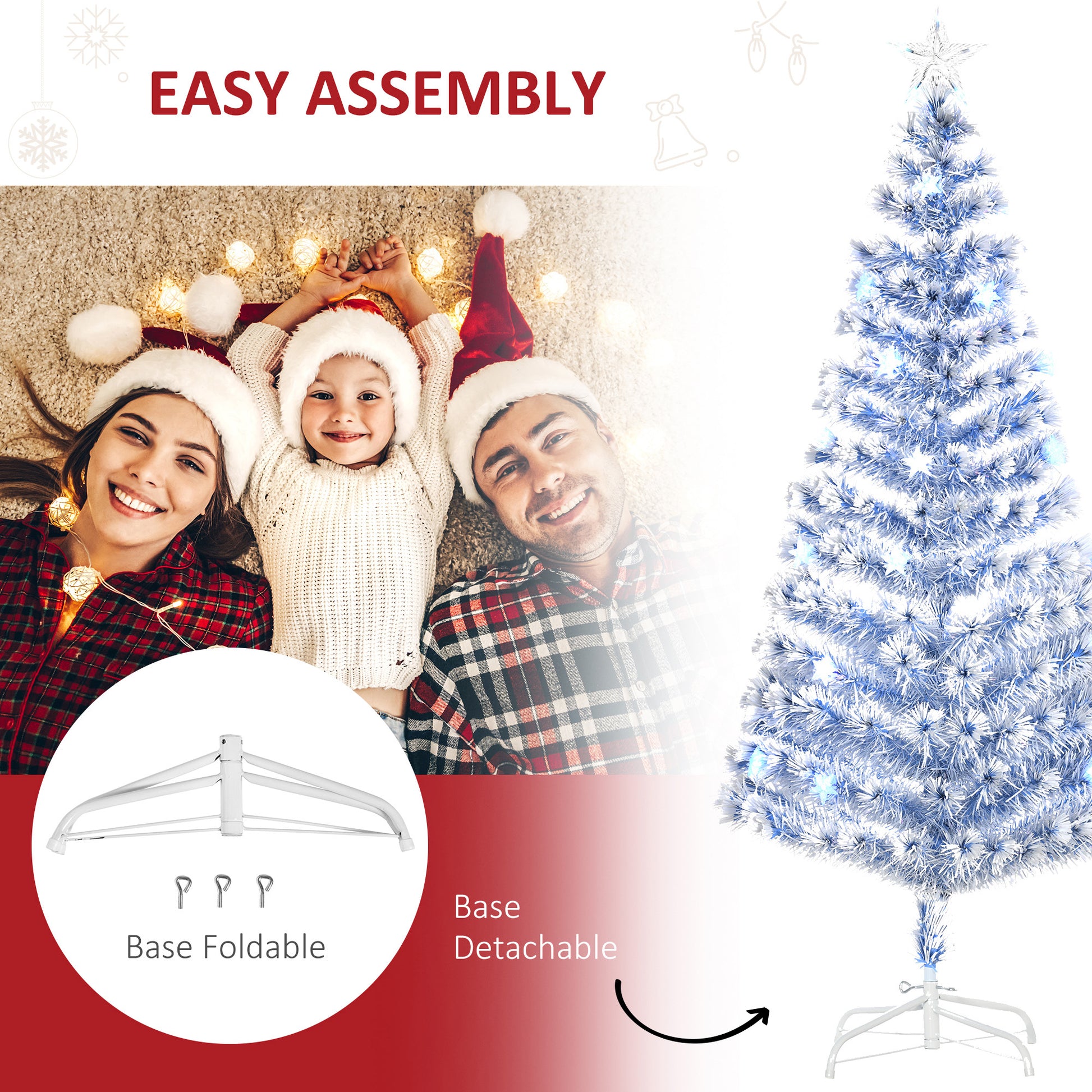 HOMCOM 6FT Artificial Fibre Optic Christmas Tree Seasonal Decoration w/ LED Lights Pre-Lit Easy Store White Blue-Artificial Trees-ChewyGames-ChewyGames