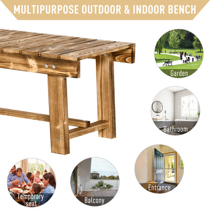 Outsunny Wooden Garden Benches, 2 Seater Outdoor Benches, Fir Wood Backless Patio Loveseat with Slatted Seat for Park, 110 x 38 x 35 cm, 5 Pieces, Carbonised