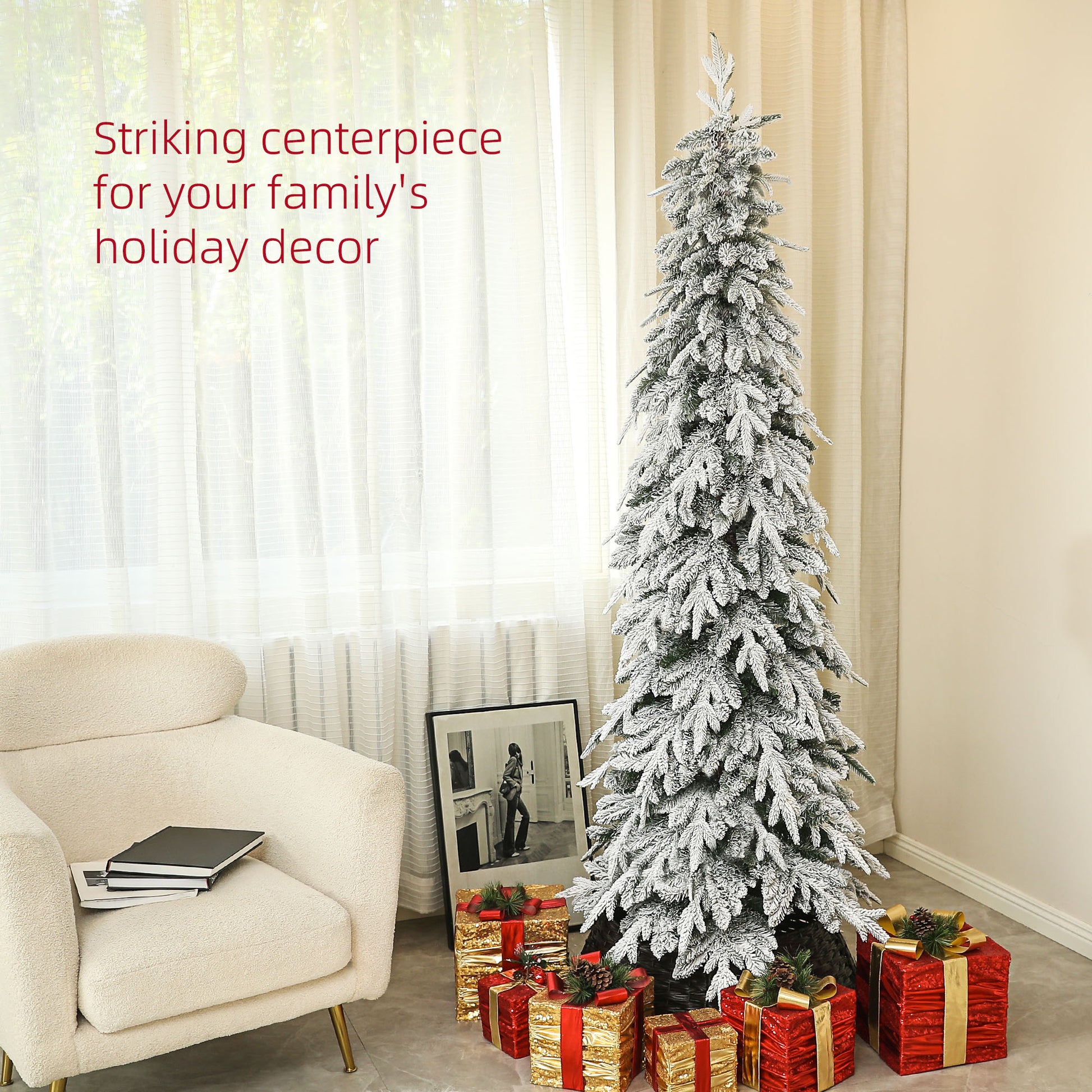 HOMCOM 7ft Snow-Covered Unlit Artificial Christmas Tree-Artificial Trees-ChewyGames-ChewyGames
