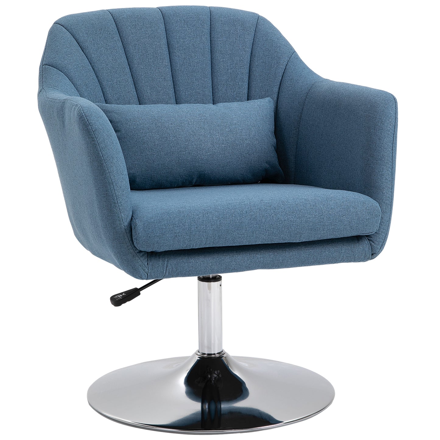 HOMCOM Swivel Accent Chair, Linen Fabric Tub Vanity Chair, Modern Armchair with Adjustable Height and Lumbar Support for Living Room Bedroom Salon Make up Room Dressing Table, Blue