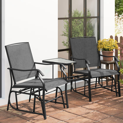 Outsunny Gliding Jack and Jill Seat, with Glass-Top Table - Black