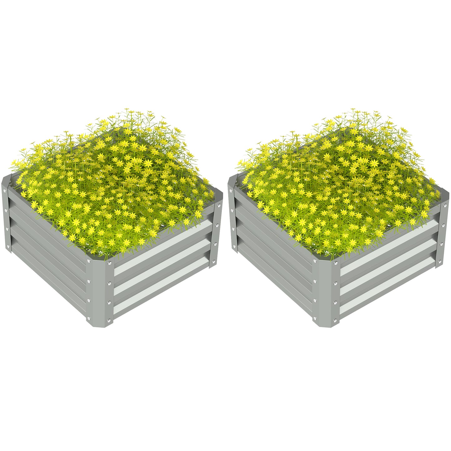 Outsunny Set of Two 60 x 60cm Steel Planter Boxes - Light Grey