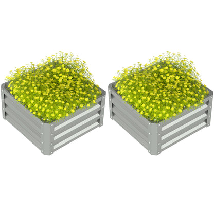 Outsunny Set of Two 60 x 60cm Steel Planter Boxes - Light Grey