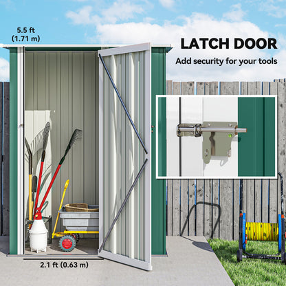Outsunny 5ft x 3ft Garden Storage Shed, Galvanised Outdoor Metal Shed Waterproof with Sloped Roof, Lockable Door for Patio Tools, Equipment, Green